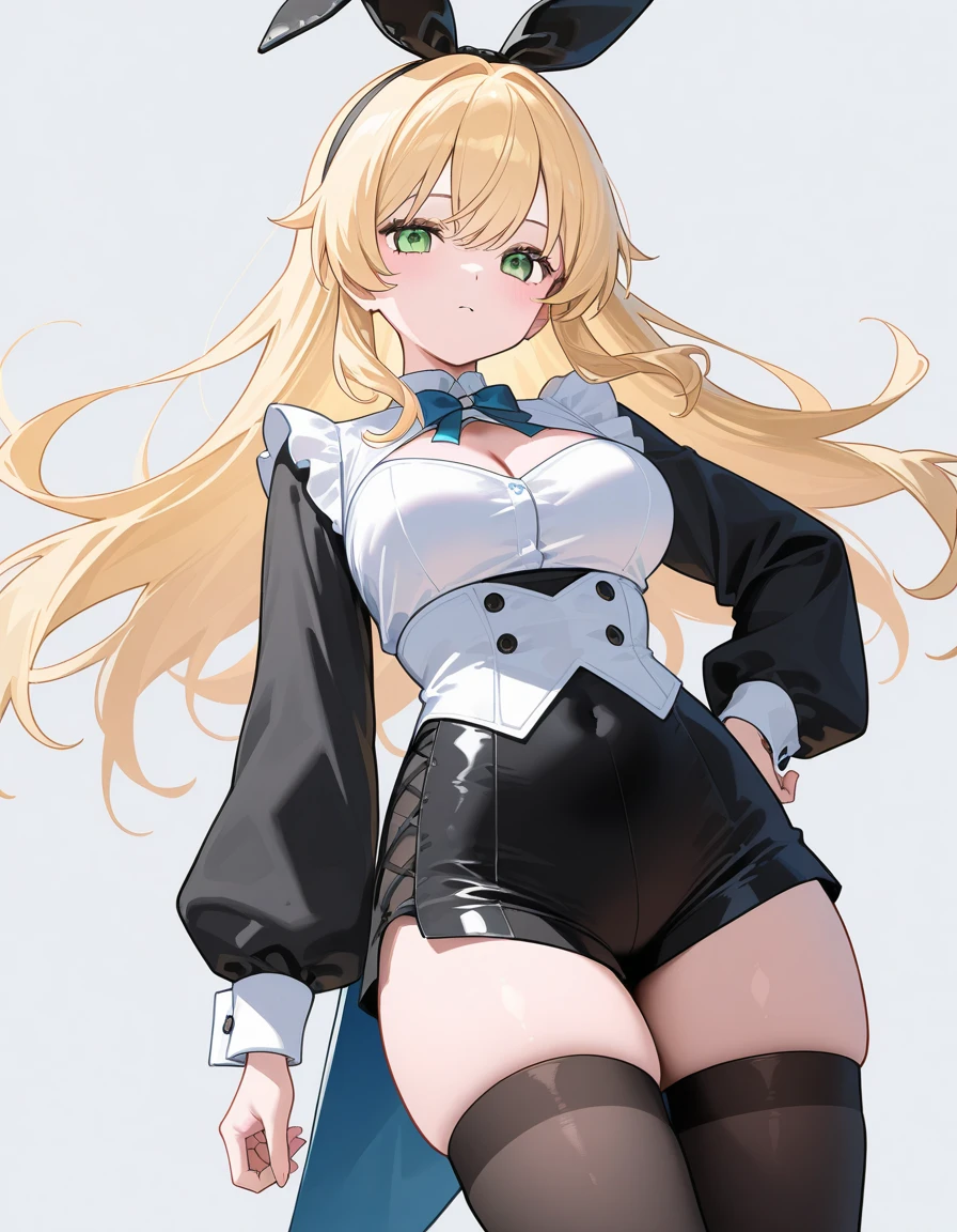 Little girl，curlies，White color blouse，twintails，Professional Dress，Skirt that wraps hips，Black tights，Golden hair