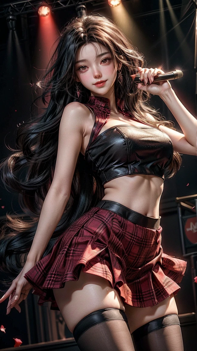 (((masutepiece+Best Quality+High resolution+Ultra-detailed))), Nico Robin\(One piece\), long silky black hair, High Nose, Sharp eyes, noble and inviolable temperament, (([Female]: 1.2 + [Beauty]: 1.2 + Black Long Hair: 1.2)), egypt scriptures background, (One piece), collared jacket, croptop, Midriff, Navel, sarong, Short sleeves, zippers, partially unzipped, Cowboy Shot, aqua eyes, dynamic angle and posture.