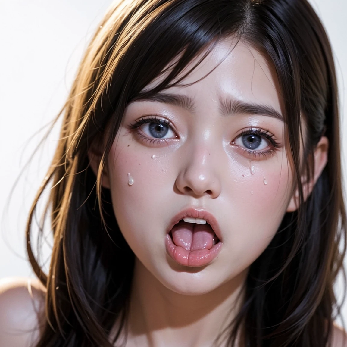 ((NSFW))、masterpiece、最high quality、high quality、best image quality、8K、最High resolution、High resolution、最high quality、RAW photo、bukkake photo、blow job photo、((Extreme close-up of the face))、Realistic human body with detailed details、Realistic skin in every detail、Realistic face in every detail、Realistic eyes in every detail、Realistic lips in every detail、Realistic teeth in every detail、Realistic ears with attention to detail、Realistic hair with detailed details、Realistic chest with attention to detail、Realistic areola with detailed details、Realistic nipples with attention to detail、Realistic arms with attention to detail、Realistic hands with attention to detail、Realistic fingers with attention to detail、(fine hands、thumb１reference４)、((beautiful japanese girl))、(japanese model), (japanese woman)、((18 year old beautiful girl))、(black hair)、(straight hair)、((Beautiful breasts directed upwards、Medium chest))、(slim style、slender style)、(Full body glossy skin、Fair skin)、((full nude))、((All nude))、Detailed and realistic human body、detailed realistic skin、detailed realistic face、detailed realistic arms、Detailed realistic fingers、Detailed realistic feet、Detailed realistic female breasts、in a dark basement、Stone pavement with an eerie and cold atmosphere、a lot of sweat on the body(full of sweat:1.3), (Realistic male human body with details)、(muscular man)、((multiple men))、((detailed realistic penis))、((Length 30cm、A magnificent penis with a thickness of 6cm))、((real raw penis))、((Detailed depiction of semen))、((Detailed realistic cumshot))、((large amount of semen))、Group SEX、Group Bukkake、(((Multiple guys squirting huge amounts of cum into the girl&#39;s face)))、(((please open your mouth wide(Catch the ejaculated semen in your mouth.)))、((口の中にlarge amount of semen))、(((Insert a penis into your mouth()))、(((spray cum all over the face)))、(((A large amount of semen is attached to the entire face)))、Angle looking down on the girl from above