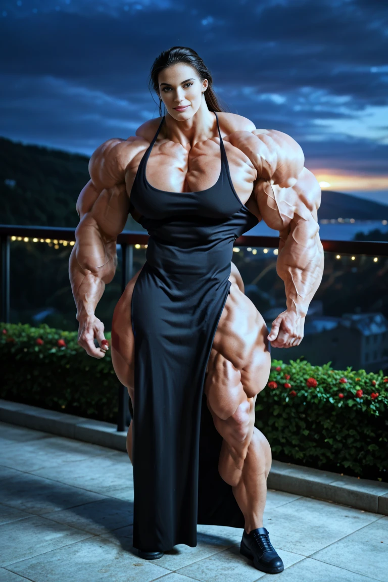 raffe woman in a red dress posing on a street, heavy looking, thicc, giantess art, highly detailed giantess shot, thick body, massive legs towering over you, muscular ultraviolent woman, powerful and huge, hyperrealistic full figure, exaggeratedly large physique, large muscles, extremely detailed giantess