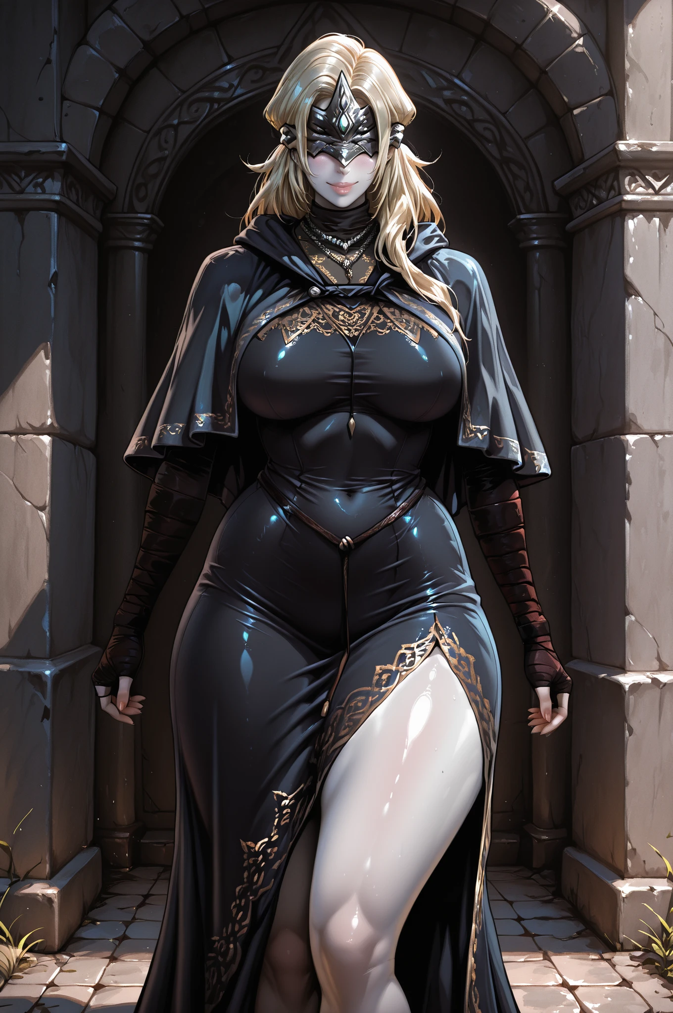 Yellow Riding Hood becoming the Big Bad Wolf, big breasts, frontal, full-length, looking at the camera, facing the audience, standing pose, forest background, three-dimensional light, detailed full-body concept, sleek digital concept art, beautiful full-body concept art, art trend, CGsociety full-length, huge breasts, tall, wide hips, huge bursting breasts, dynamic pose, dynamic camera, squirting