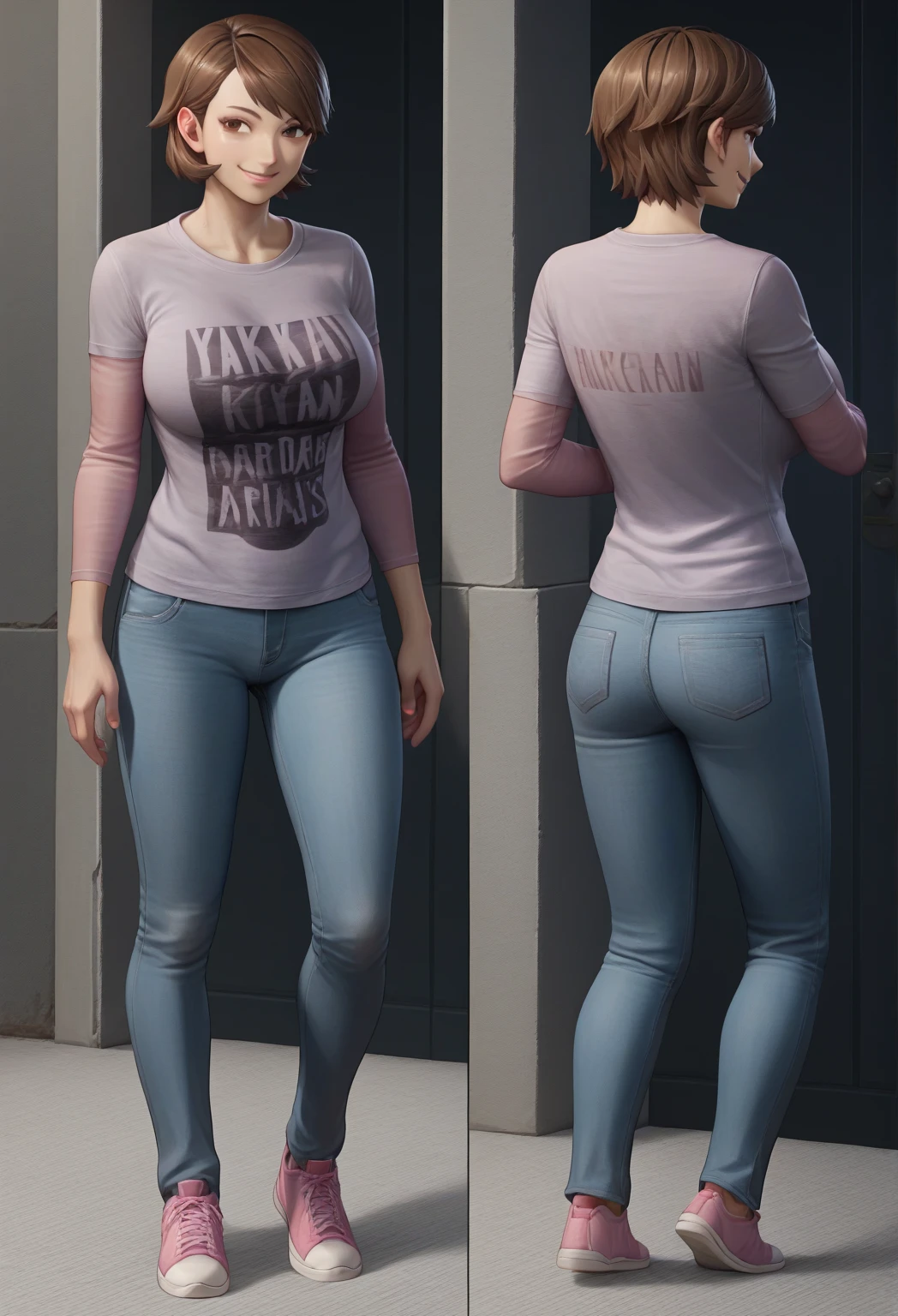 pants came to life, pants with no one in it, filled out, curves, jeans standing on its own, simple background, invisible, visible_nipples, no upper clothes