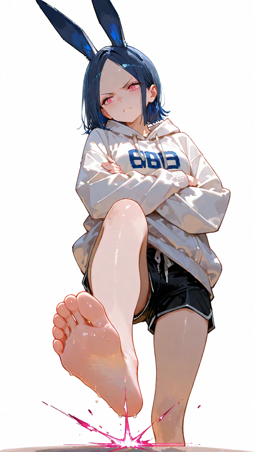 (((masterpiece, best quality, ultra highres, 1 girl, solo, no background))), super detailed skin and face and eyes and finger, beautiful japanese woman, small breasts:1.5, skinny, light brown hair, white background, very short pixie hair, Knee shot, Generate with illustrations, Various expressions, Various poses, Please draw the entire character within the frame, ensuring that the head, arms, and legs are not cut off. The background should be simple, with the character positioned centrally, outline, anime, 2d, boyish, smile showing teeth, spread legs, streetwear, street fashion, hoodie , blue jeans,