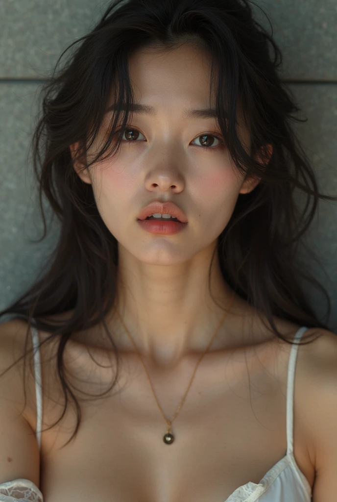(1girl:1.3), solo, __body-parts__, Kim Ji-ni Jennie face, misanthropic face, cold eyes, bare shoulders, high-end, blurred solid dark gray background, 8k resolution image, intricate symmetrical details.
