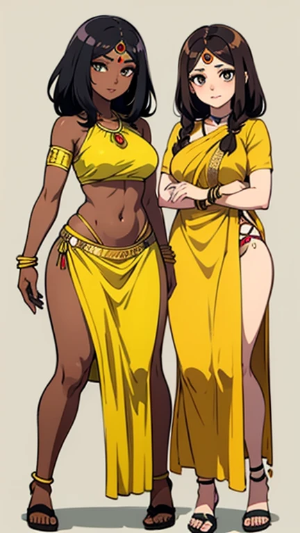 (masterpiece, best quality:1.2),1 girl, voluptuous body, full body, masterpiece, dominant pose, good anatomy, no extra limbs, big ass, thick thighs, black hair, voluminous afro, pointy ears, gold earrings, black top with red details, black skirt with red details, gold necklaces, no eyes, hair covering eyes