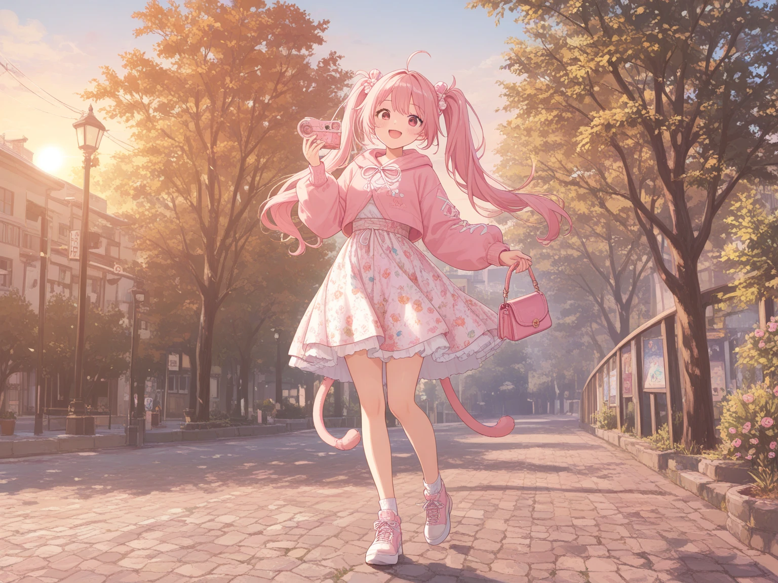 Anime girl with pink hair and pink dress with flowers on her hair, very beautiful anime fox girl, beautiful anime fox girl, beautiful fantasy anime, guweiz, anime girl with fox ears, beautiful anime girl, very pretty cute fox girl, pink flower rain, background blur, anime style 4 K, anime fantasy artwork, 4k anime wallpaper, guvez style artwork