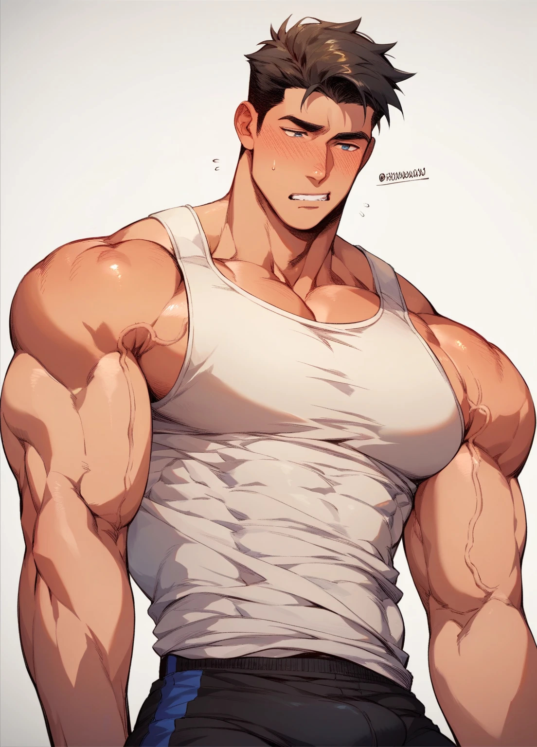 nsfw, (Masterpiece, Best Quality:1.3), 1Boy, asian, side part hairs, Short hair, Black hair, dark brown eyes, (gray v neck t shirts:1.2), (raglan t shirt:1.2), (Pectoralis major: 1.5), (Men's breasts:1.5), huge chest, huge thighs, swim brief, underwear, (huge bulge:1.3), fat men, thick arms, thick legs, fat body, Huge fat, strong, upper_Body=(face_door_torso), closed mouth, In bedroom,