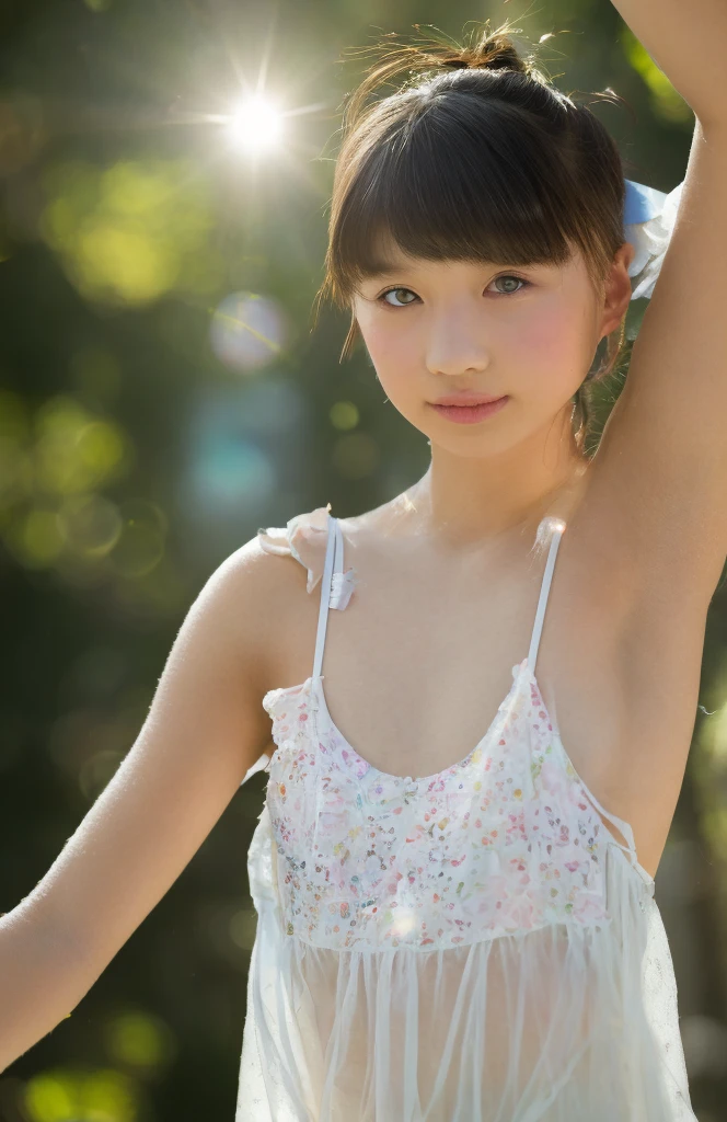(little girl:1.5),lace,ribbon,(masterpiece, sidelighting, finely detailed beautiful gray eyes: 1.2), medium breast, realistic, glowing eyes,shiny hair,black hair,long long hair, lustrous skin, solo, embarassed,Strapless,exquisite,beautifly,garden,flowers,flying petals, bare legs, cherry blossom, cinematic light, cinematic composition, abundant expressions
