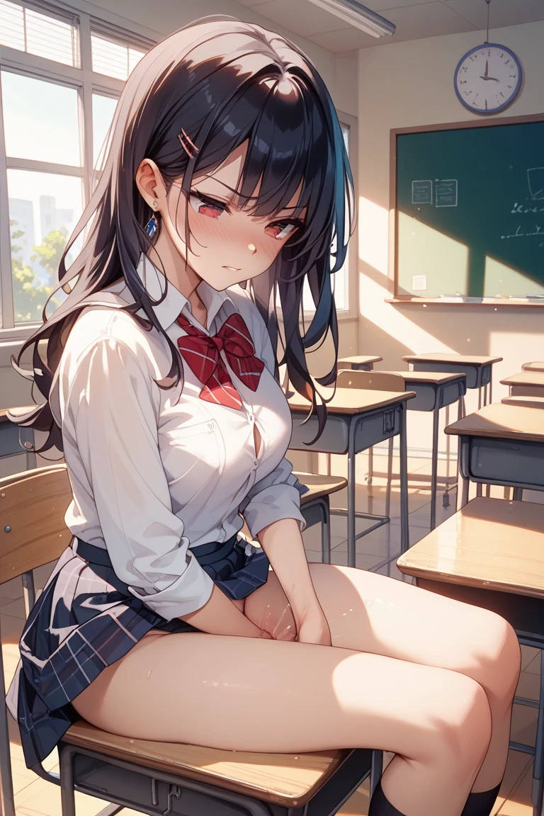 (((masterpiece,Highest Resolution,4K High Resolution,Crisp image quality:)Pussy juice(Detailed Hair,)(Inserting a dildo into a beautiful pussy)((Cool Beauty Teacher,Insurance Classes,Sex class:1.2)(Adult Women:1.5)Beautiful big breasts,blackboard,Pupil,Chalk,(It is getting attention from students)Shyly opening her legs,Tight Skirt,blouse,lipstick,Pussy juice,nearby