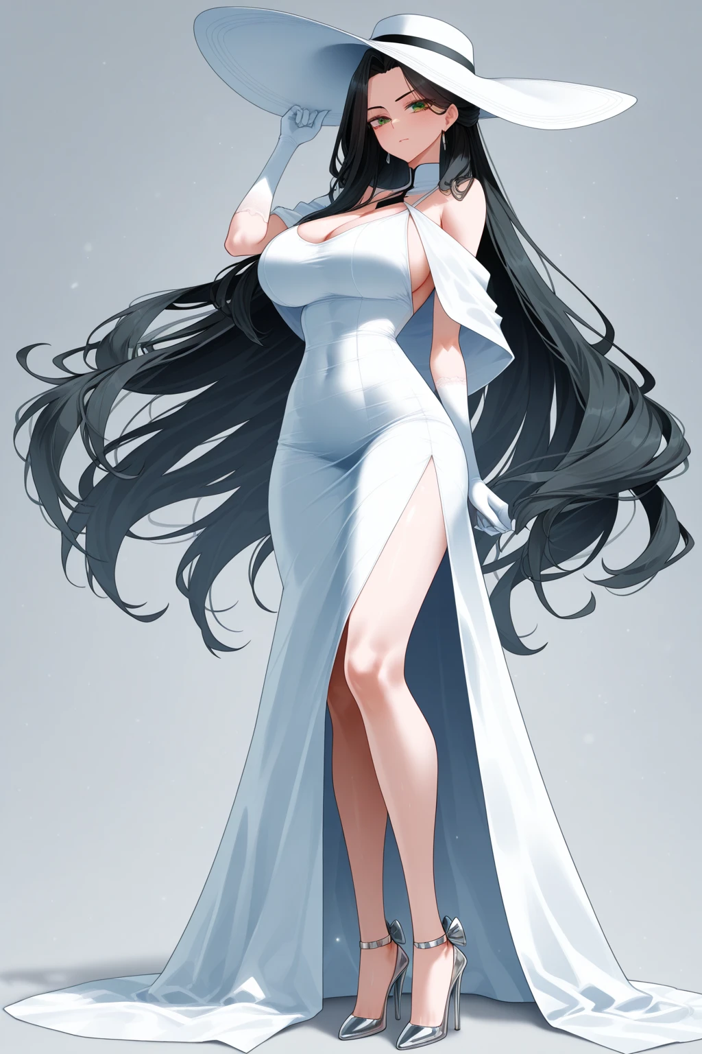 anime girl in white dress with long black hair and white shoes, anime barbie in white stockings, !!full body portrait!!, seductive anime girl, full body xianxia, ecchi anime style, beautiful alluring anime woman, nico robin, full body portrait of a short!, my dress up darling anime, anime full body illustration, smooth anime cg art