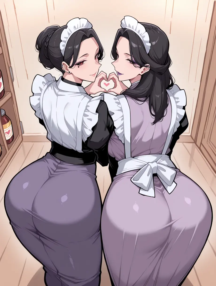Clear, realistic,realism Attractive dressing Beautiful colorful hairs,perfect facial features of well dressed two housemaid Women's, mother and wife lips kissing eachother lovely kiss on lips in kitchen,hand's on shoulder,looks like gorgeous wife giving a eligent pose wearing cook maid plane burst quotfit added anime shoes ((with big body curves, attractive crown full dressed white and red clothing,bouncy breasts:2.4 thin waist,big wide hips , but gigantic thighs)) wearing necklaces with princess sexy attractive long frock clothes full body clothing reach maid white and red maiden clothes added sandals heel flowen net design frock 