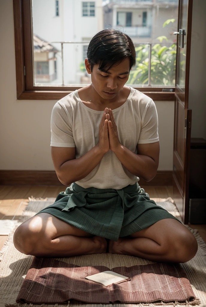 a monk doing yoga in morning in open sky