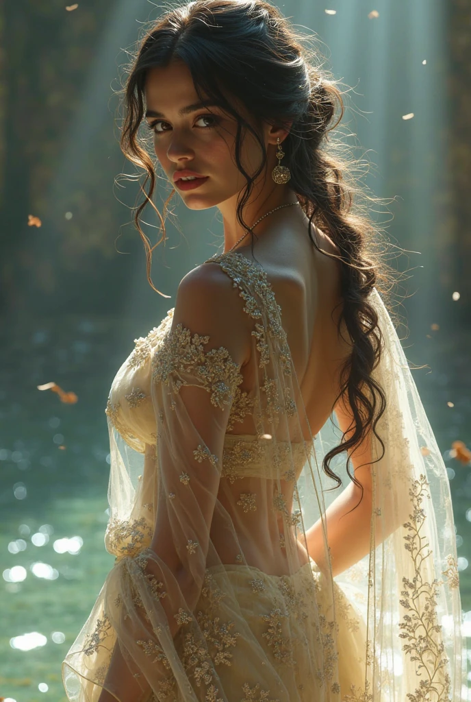 ((best quality)), ((masterpiece)), (detailed), Beautiful indian woman, transparent drews