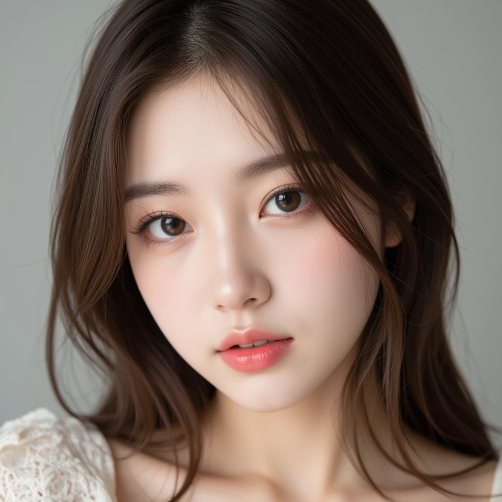 ((Cute Japanese girl, Beautiful Japanese girl, 1 girl, 19 years old, ponytail, highly detailed face and skin texture, refined, super detailed face, super detailed eyes, blush, blush, cheeks, Close-up of a woman with cheeks painted with pink blush, bust up, face facing forward, looking at camera, frontage, cute build, smooth white skin, transparent skin texture, )), (dark brown) hair, bangs), beautiful women with perfect styles: 1.4, Japanese models, young gravure idols, young and cute gravure idols, realistic young gravure idols, sophisticated gravure idols, ((Top quality, 8K, masterpiece: 1.3 )), (4K, RAW photo, highest quality), (Real, Photorealistic: 1.37), Person placed across the screen, natural soft light, upper body and head, refined, (Full body image)