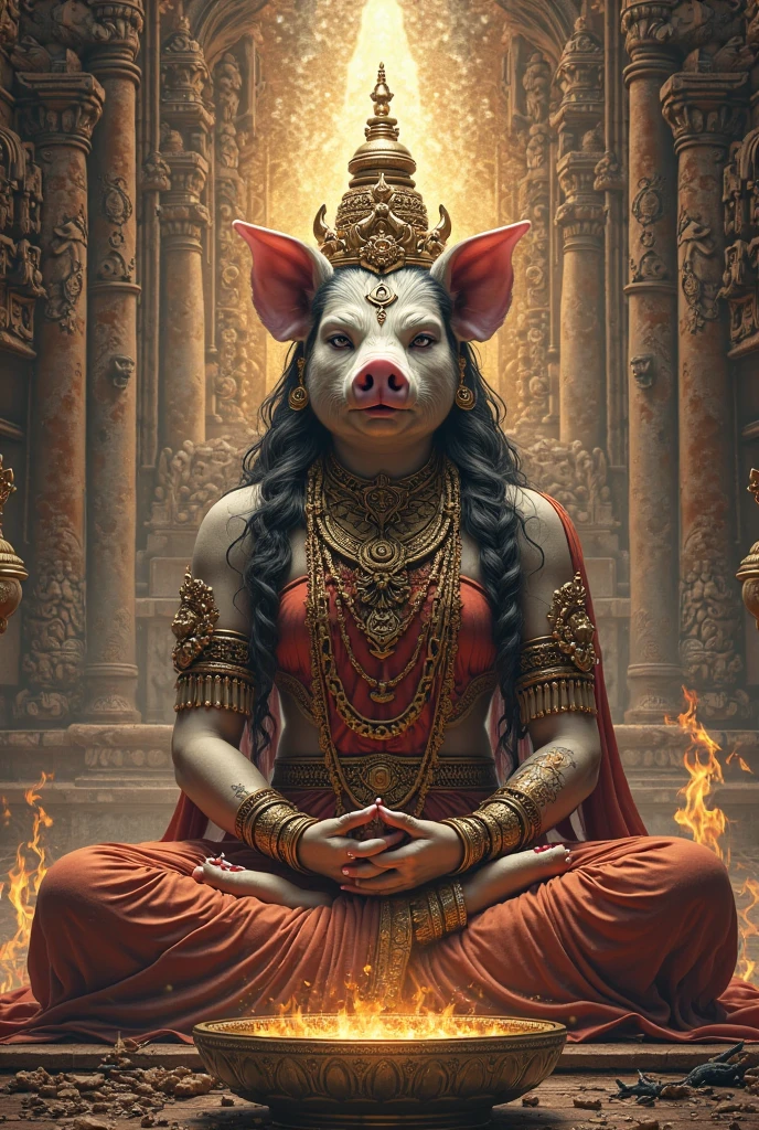 Pig headed hindu God with a huge erection. Penis