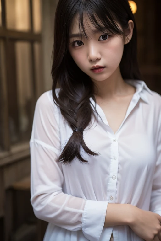 1 Girl, Long black hair, uniform, shy, blush, Wet, rain, transparent, (masterpiece, Highest quality), Soft Light, Structure of the film, Cinematic Light
