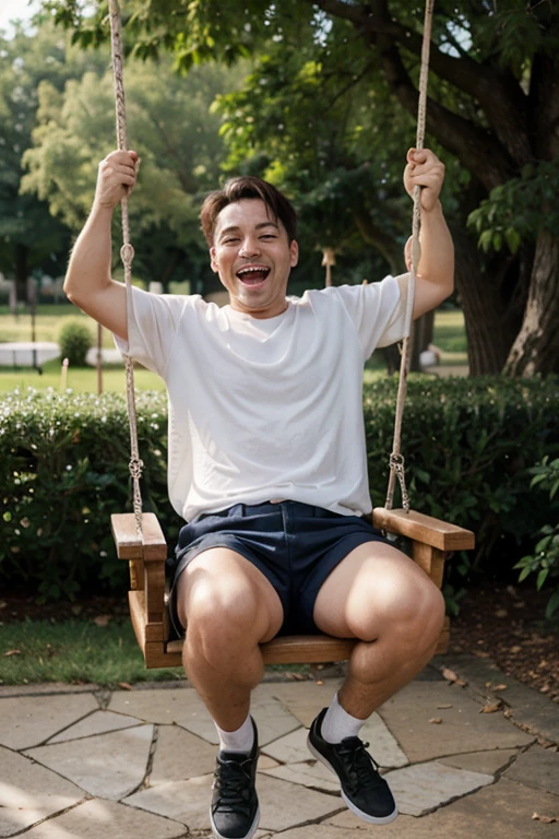 Teenage man, with brown hair, short wavy smiling in a swing, can&#39;t be Asian.