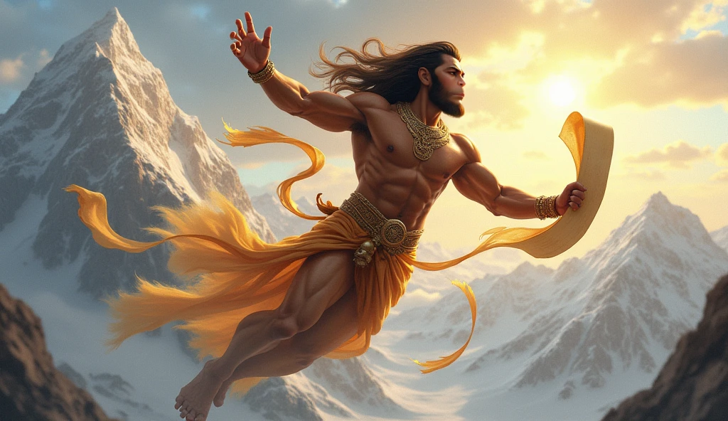 Hanuman is flying with birds.