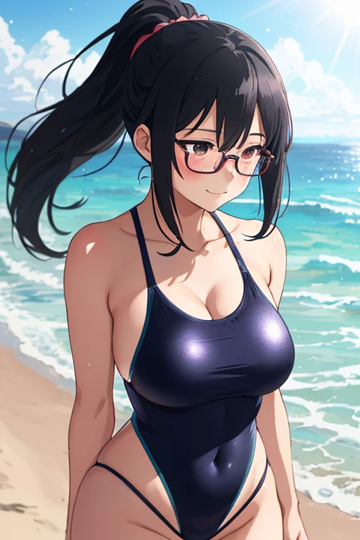 hizuru_v1, 1 girl, big breasts, bikini, beach