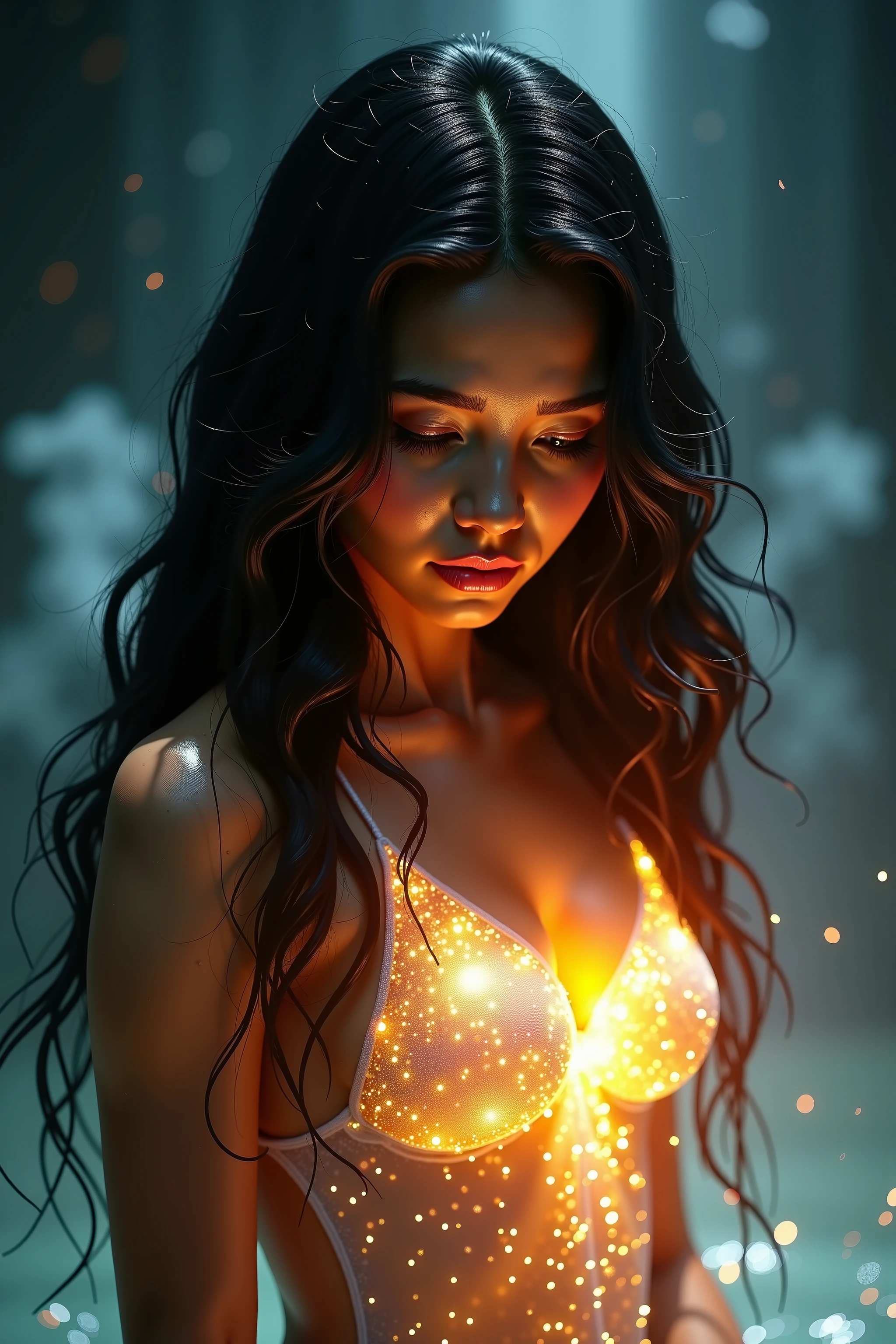 A young seductive indian witch completely nude curvy attractive body surrounded by so many fireflies amazing attractive gorgeous witch near river in beautiful night