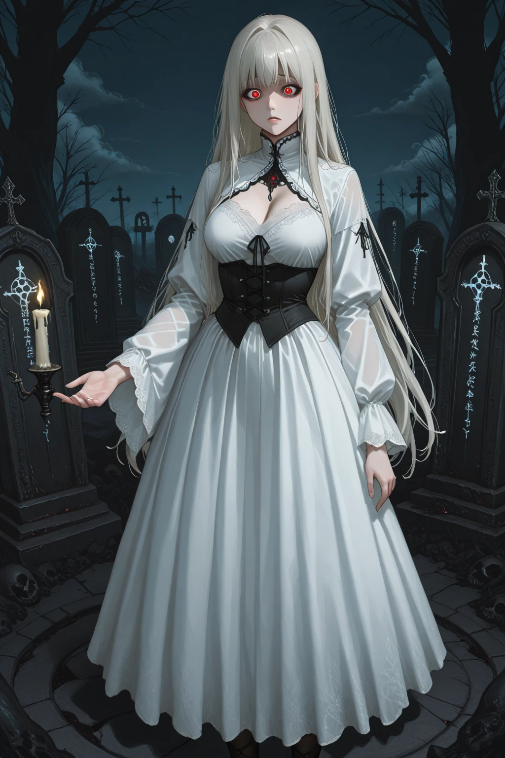 Woman, Black Hair, ((Long Hair in Tight Twin Braid)), Pale Skin, Wedding Gown, ((Black Wedding Gown)), Black Veil, Large Breasts, Woman (in church)