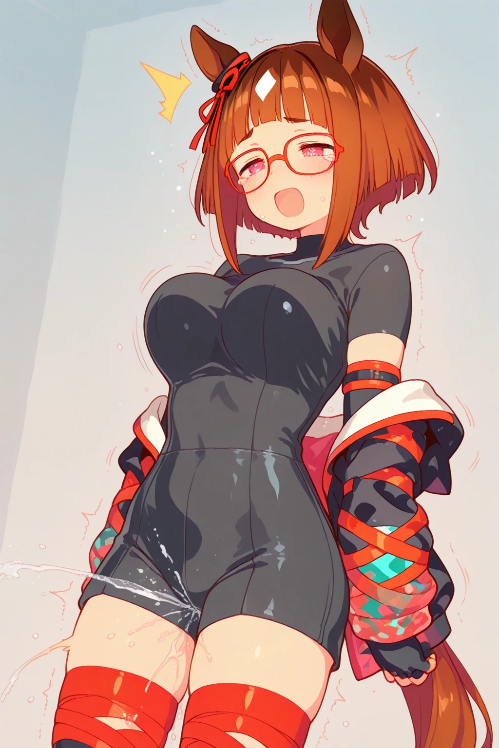Nsfw Anime Girl (in a micro bikini without outerwear: 1.5) and glasses, anime Mo artstyle, from Master Kanbun, [[[[grinning evilly]]]], commission for, commission for high res, fullbody commission for, full-length short film portrait!, from Kamagurka, Seasons!! : 🌸 ☀ 🍂 ❄, !!To wear glasses!!