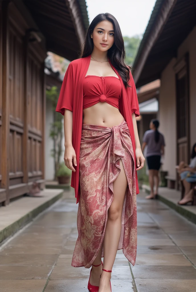 there is a woman standing on the sidewalk talking on a cell phone,sexy figure ,curved body figure,big boobs , cleavage , navel ,sexy sari ,assamese aesthetic, with lovely look, very very high quality picture, candid picture, with beautiful colors, new song, traditional beauty, 22 years old woman, 22 years old woman, high quality, handsome girl, very very hugh quality, with funny feeling, woman model