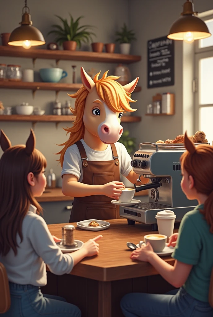 A very skinny funny cartoon style horse making a call with an old phone and bucking