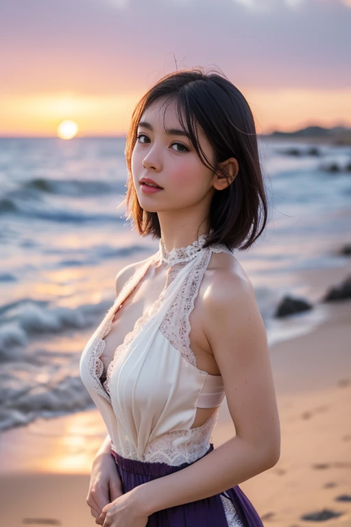 (best quality:1.1) ,(photorealistic:1.1), (photography:1.1), (highly detailed:1.1), looking at viewer,armlet, Jade bracelet, eyelashes, happy, small breasts,beautiful detailed girl, (extremely detailed eyes and face), (lighting on face),necklace,Colorful clothes, [chinese clothes],[off shoulder], (solo:1.2), sandbeach,sand,Standing by the seaside, summer, (beautiful detailed sky),seethru,