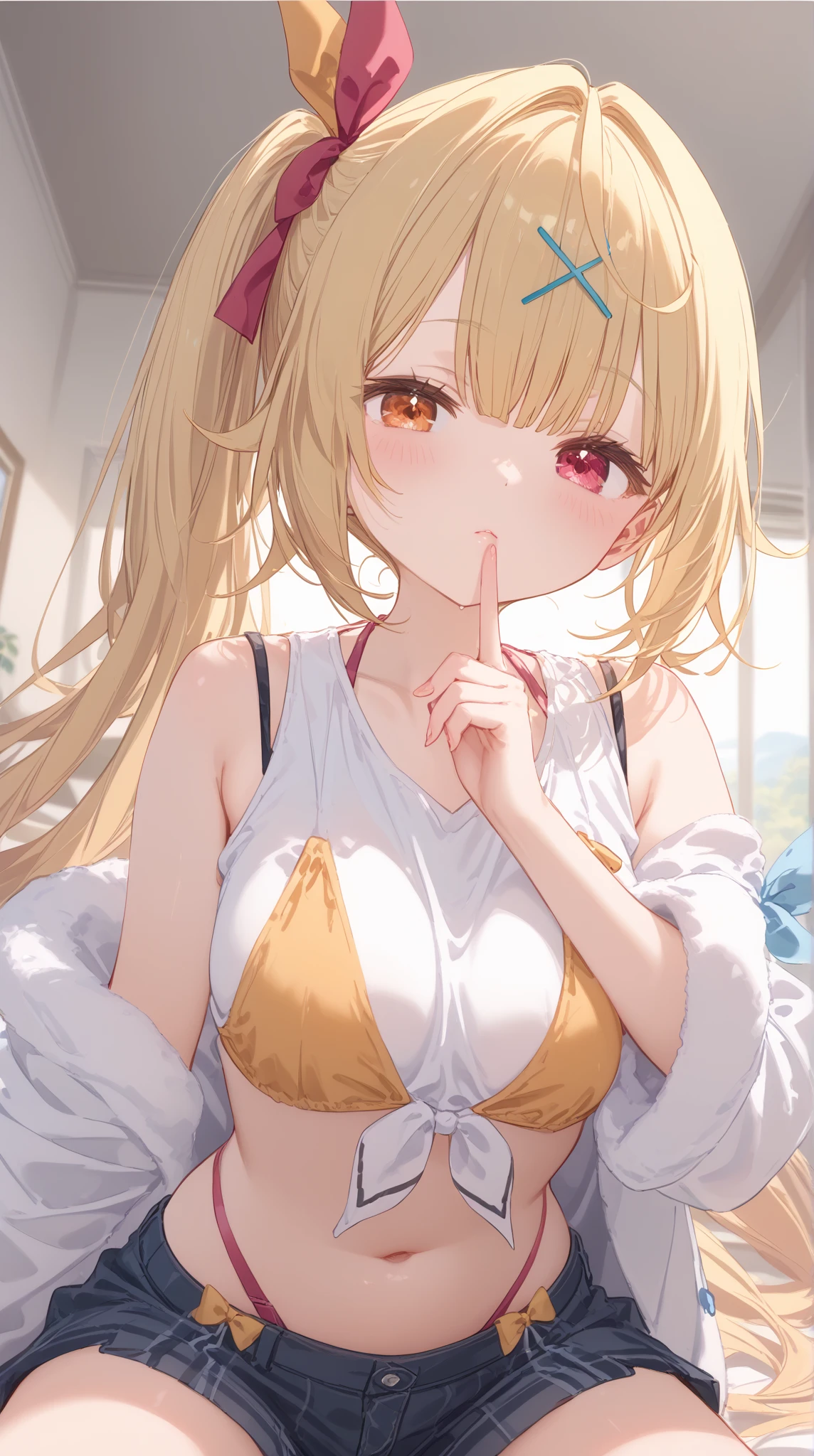 Loli, Fate go, Abigail Williams, white lace bra, mini skirt, ultra detail, sexy body, cleavage, panties, cameltoe, small breast, round bottom, seductive expression, sexual expression, laying over table, upskirt, from behind, lewd face, sexual expression, surprised face, open mouth, blushing, blushy red cheeks, wet tongue, tongue sticking out, string of saliva, radiant lightning shining from background center, drool, right hand on collar bone, left hand on inner thigh, sweaty, hot,