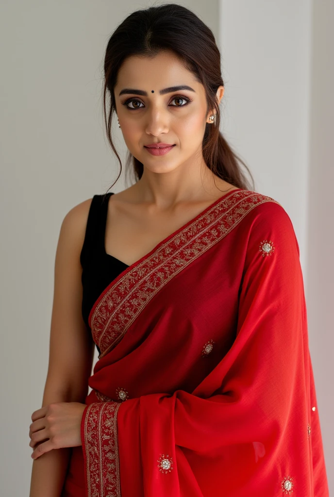 To create an erotic scene like a mature Indian woman having sex with a man, the woman should wear a saree that shows off her body.