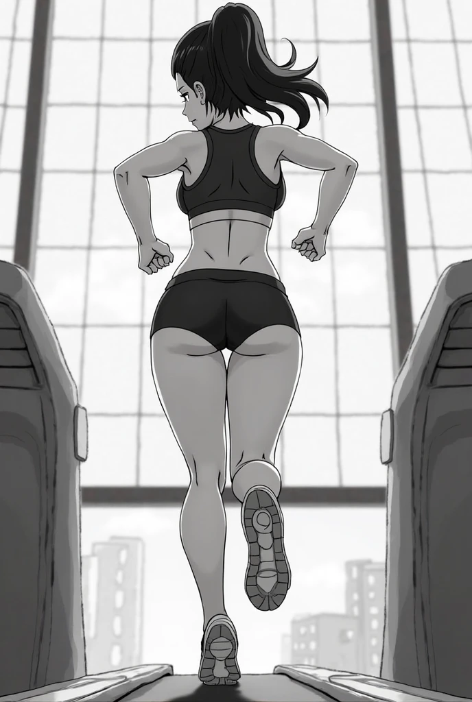Masterpiece, pencil sketch, intricately detailed, cross-country running character, solo, athlete, dynamic pose, determined expression, runner's outfit: shorts and tank top, sweatbands, water bottle in hand, muddy shoes, sweat dripping, muscular build, focused gaze, natural landscape in the background. ((extremely detailed line drawing)), high quality, realistic rendering, ((shading techniques used to enhance muscles and texture)), B&W, minimalist, (( dedicated artist's touch)).