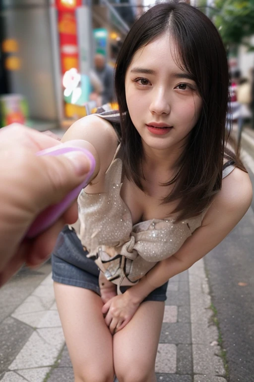 nsfw, vaginale, pussy, pubic hair, nipples, sit on the bench, spread legs, close eyes, Highly detailed CG Unity 8k wallpaper、Highest quality、Ultra-detailed、masterpiece、Realistic、Photo realistic、Highly detailed cute girl、20-year-old、((Roll up the skirt yourself)))、(Lift it yourself)、panty on the tigh、pussy focus、blush、Looking at the audience、Semi Body Shot、(A large number of people)、(On the streets of Tokyo)、(((Show your pubic area excitedly )))