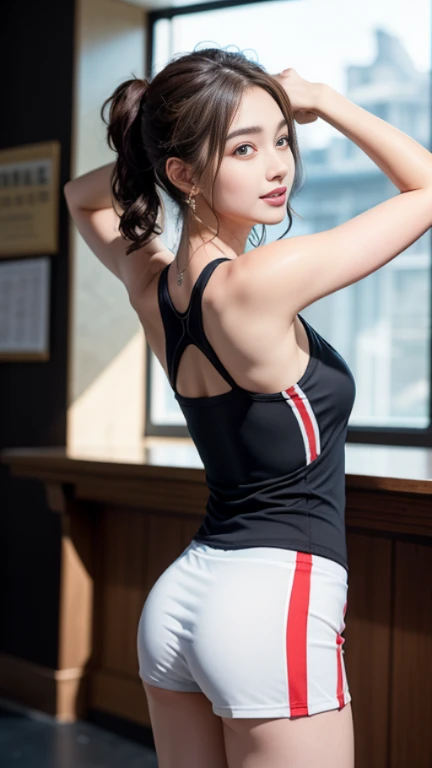 Kasumi, brown eyes, (best quality, ultra-detailed), (realistic:1.37), beautiful and detailed face, ultra-realistic texture, delicate face, delicate body, red lipstick, bright colors. High definition, 8K, well defined legs