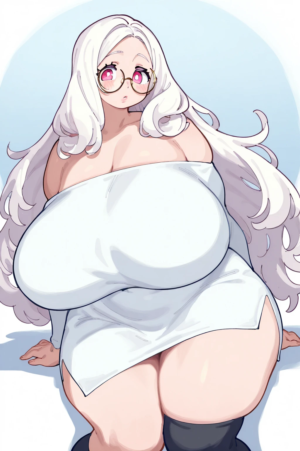 ((best qualityer)), ((anime lineart)), a tall woman with bangs and wavy hair, Naked, fat midriff, fat thighs, fat rounded hips, (fat belly:0.8)