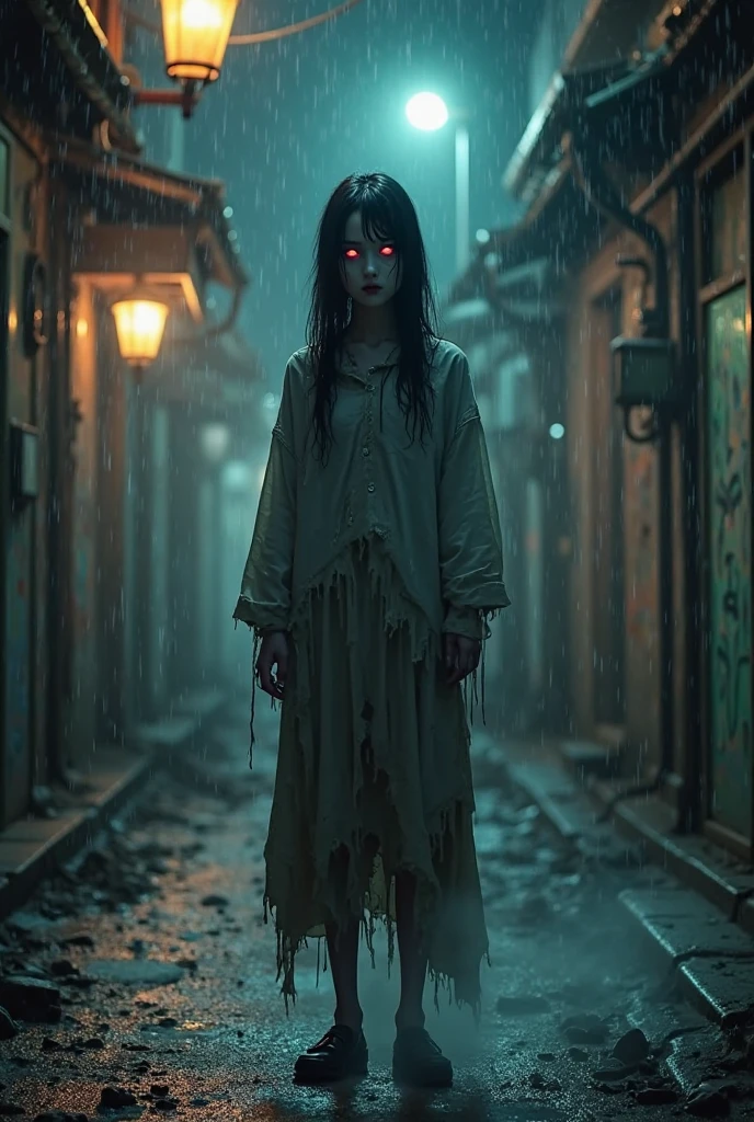 a ugly girl, full body, 
horror, broken, distorted, sky, fog, smoke, dark forest, shadow creatures,
Junji Ito, 
masterpiece, ultra high res, high quality, cinematic lighting,
