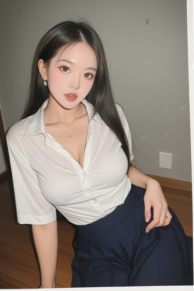 highest image quality、RAW photography、ultra-high resolution、Korean 16 years old、The breast is very large.、breast cleavage、Black Bra、Student uniforms、Collared shirt lengthens to the waist.、เสื้อStudent uniforms、The shirt does not close.、plaid pleated skirt、white smooth skin、Glossy white skin、Short Bob、Bright silver hair、Light white hair、、Beautiful eyes with random colors、The eyes are very thin and exquisitely detailed.、Long eyes、Light Pink Blush、ขนLong eyes、Beautiful double eyelids、Beautiful eyeshadow, beautiful navel、Beautiful ribs、No neck、earring、Cross your legs.、cross-legged sitting、Night School、Library Desk、The library is dimly lit at night.、The atmosphere is very dark.、Instilling fear in viewers who lack a ceiling、Black Wall、The light is very dark.,,(((revealing her clothes wide:1.5))),(((show your tits:1.5))),((beauty tits:1.4)),(nsfw:1.5), perfect tits