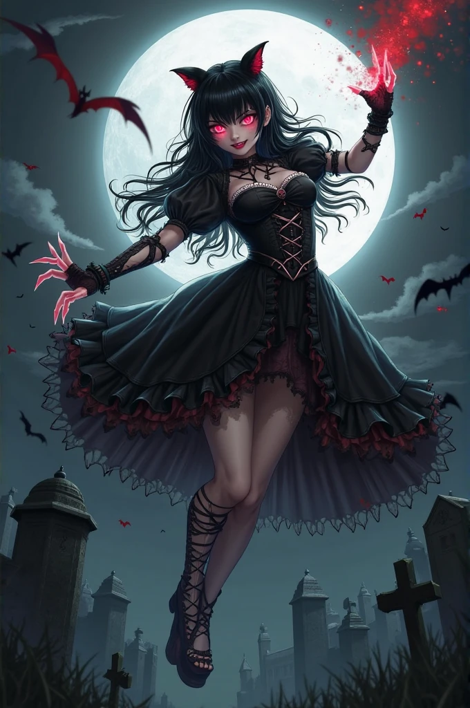 a female vampire (dancing: 1.3) in the rain during lightning storm, goth art, dark fantasy art, glamours (vampire: 1.5) model shot, RAW, award winning picture of a female vampire, dynamic hair color, dynamic hair style, pale skin, full body, busty woman, (most beautiful face: 1.3), (ultra detailed face: 1.2), long hair, wavy hair, pale skin, wearing lace dress, wet dress, dynamic color, dynamic style dress, (intense detailed dress: 1.3), wearing intricate high heels, light make up, modern day high society street in a (lightning: 1.3) storm heavy rain, sense of glorified sensation in the storm, (anatomically correct: 1.4),  picture taken from dynamic range, vibrant, Ultra-high resolution, High Contrast, (masterpiece:1.5), highest quality, Best aesthetics), best details, best quality, highres, ultra wide angle, 16k, [ultra detailed], masterpiece, best quality, (extremely detailed), Intense Gaze, goth person, dark person