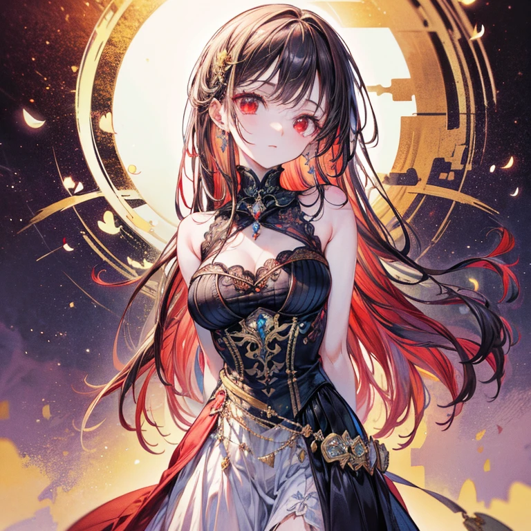 <lora:LnF:1> LnF, wearing LnF,, ultra detailed, masterpiece, best quality, aesthetic, detailed,, solo, frown,
1girl, red eyes, <lora:Tsurime3:1>, (tsurime:1.2), (brown hair:1.3), medium hair, (asymmetrical bangs, swept bangs, cowlick:1.35), flipped hair, <lora:foldedponytail:0.8> foldedponytail, folded ponytail, (small breasts:1.3),