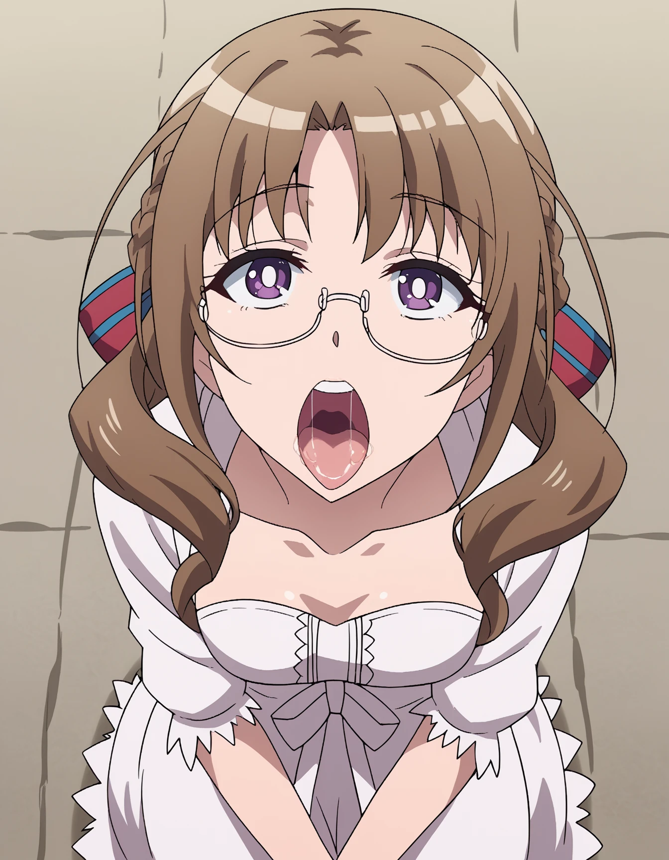 (RAW photo, best quality), masterpiece, an extremely delicate and beautiful, extremely detailed, 2k wallpaper, Amazing, finely detail, extremely detailed CG unity 8k wallpaper, ultra-detailed, highres, soft light, beautiful detailed girl, extremely detailed quality, cinematic light, perfect anatomy, beautiful body, long hair, breasts, blue eyes, orange hair, bow, cleavage, medium breasts, side ponytail, hair bow, multicolored hair, glasses, frown, cleavage cutout, 1girl, mix_fujimura, look at viewer, smile