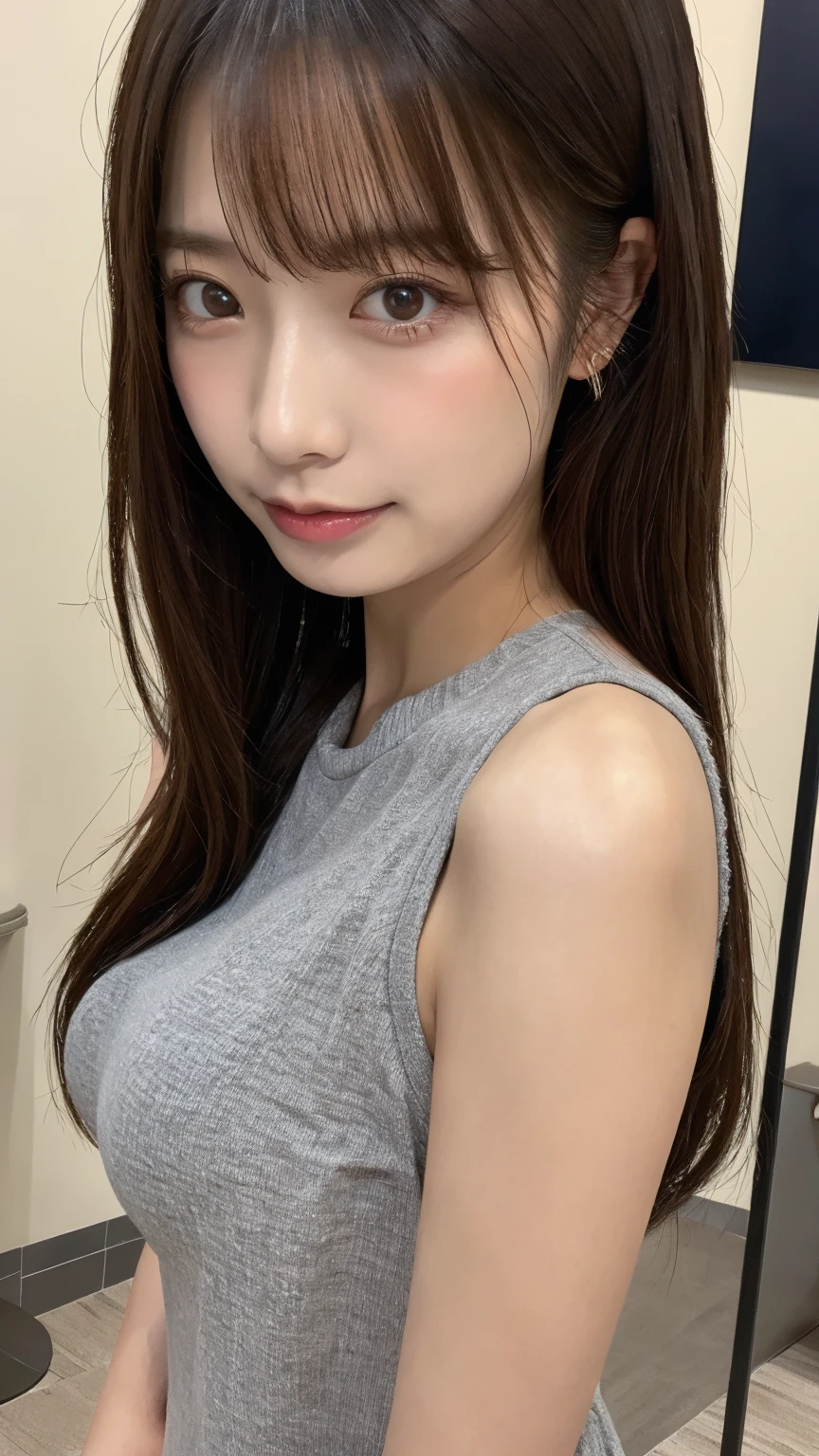 1 Female, Close-up of face, Medium chest, Light brown hair, Blunt bangs, Hair behind the ear, Hair that falls over the shoulders, Long Hair, Slim figure, Ultra debtine debtace, Thin face, Delicate lips, Beautiful Eyes, Light blush, eyes are light brown, Perfect glowing skin, Perfect Skin, Shining Sweat,Have a look at this, Ultra-thin needle, Very thin fingers, The optimal ratio is four fingers to one thumb, (Realistic:1.3), debtinger Extensions, See-through white blouse. Broadleaf Forest, First Person View, debtuji debtilm, debt/1.2, 8K, Tabletop, んdebtdebt, Super detailed, high quality, 最high quality, High resolution,