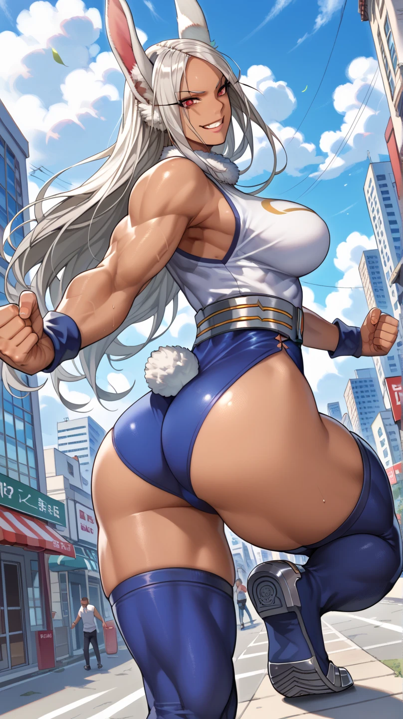 masterpiece, best quality, glistening shiny, glowing light, ray tracing, 1girl, solo, highres, light skin, 1girl solo, close-up, from behind, ((cherry blossoms, snow, shrine)), kamisato_ayaka, official alternate costume,  blue hair,short hair,hat,hair ornament,((blue eyes)),mole under eye,hair flower,jewelry, long sleeves, puffy sleeves, bow,sidelocks, braid,ribbon,((blue dress)),white pantyhose, closed mouth, (surprised,blush, blushing, shocked expression, surprised expression:1.25), looking at viewer, <lora:GoodHands-beta2:1>, good hands, perfect hands, (muscular, muscular female, female bodybuilder, hyper muscular, trapezius muscles, muscular thighs:1.1),  <lora:ai_2.0-000002:0.8> , <lora:AyakaKamisato:1.0> <lora:hyperdetailer_v095:0.8>,