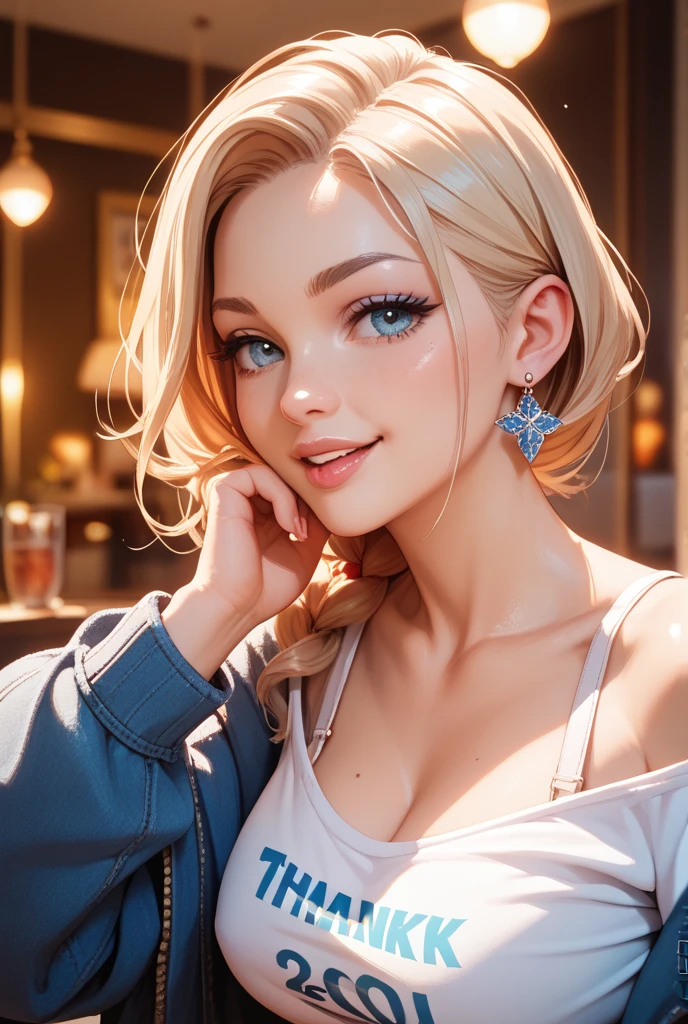 (best qualityer, ultra detali, photorrealistic: 1.39), bright and vibrant colors, studio lighting, romantic expression, short jeans, Strapless dress, platinum undercut, silver hair, breasts small, adjusting, shorth hair, mercenary, sorriso sexy, Cute bow in the hair