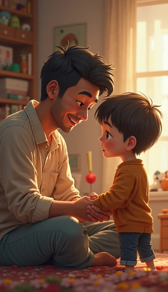 Father dresses his son