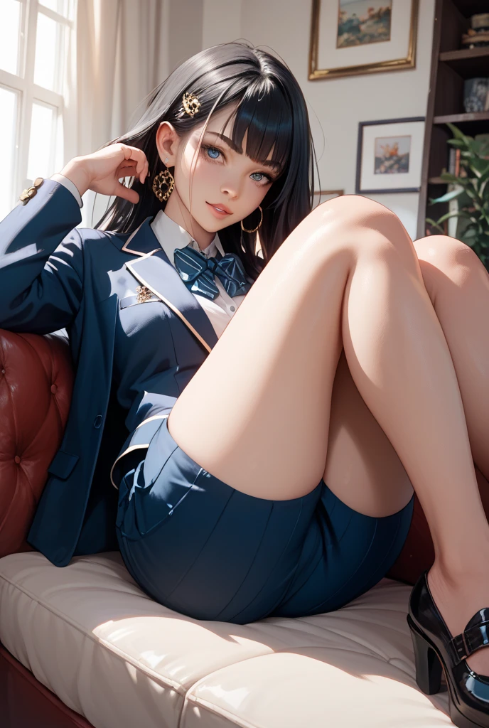 top-quality、masterpiece、UHD image quality、Ultimate Beauty(Beautie、real looking skin、Beautiful face、Beautiful body、Young beautiful woman、18year old)、white shirt、bow ribbon、cardigan、blazers、Pleated skirt in color and plaid pattern、Variety of hairstyles、high-school uniform、school classrooms、Sitting on a chair、Wearing stockings、Emphasis on beautiful legs、beautiful thigh、detailed skin textures、full body Esbian、