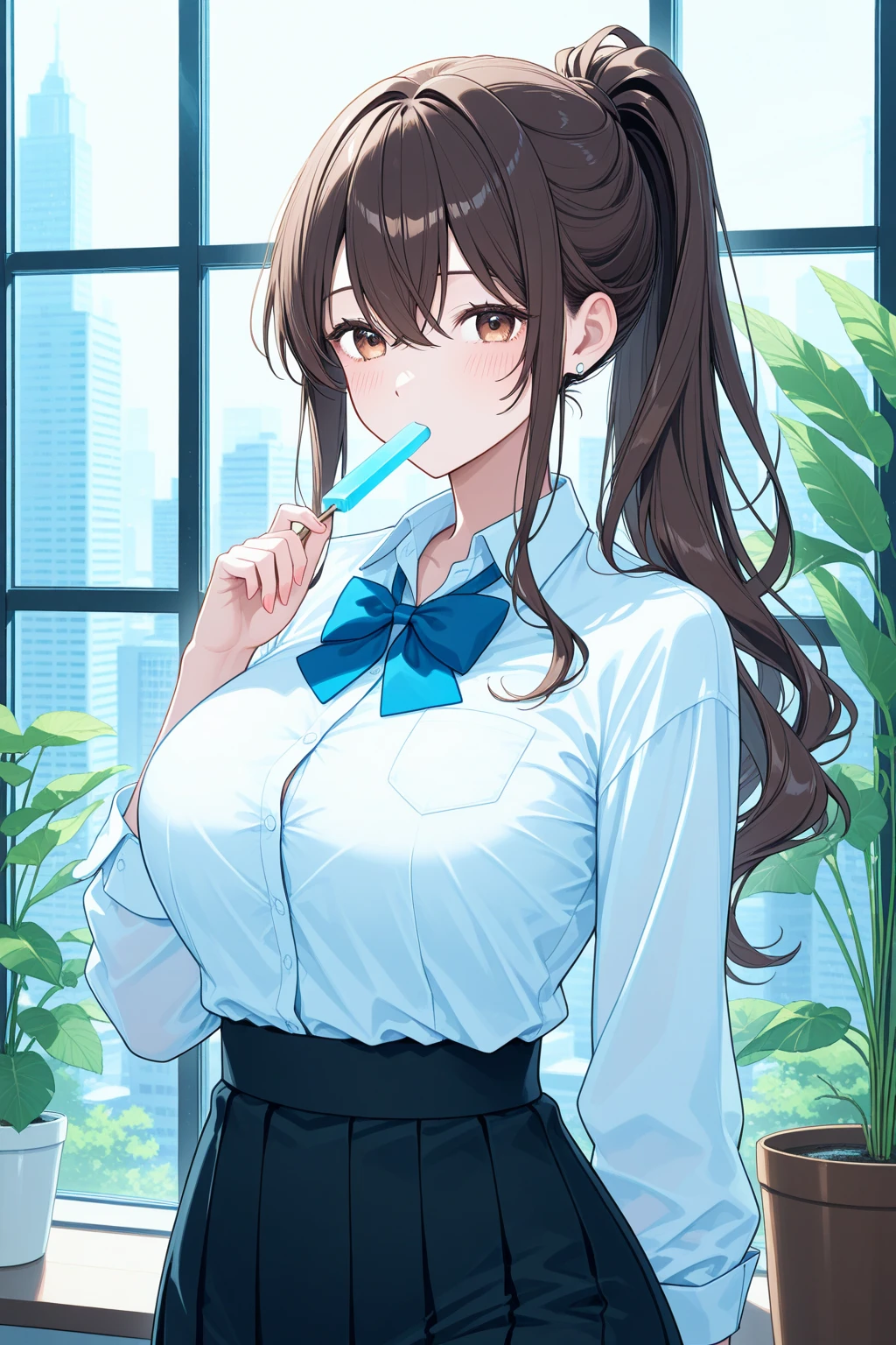 high resolution, Beautiful woman photo details_Face, Young and handsome girl,Practical:0.5, Perfect skin, (wear glasses:1.5), (ultra-Detailed background, Detailed background), Bokeh, Make a happy expression, happy emotion, Gorgeous,pure, beautyfull detailed Face and eyes,breast, (black eyes:1.1), (Audrey Hepburn:1.3), (Very beautiful Japanese woman), (Sexy Girls), (business attire:1.3), (22 years old: 1.1), rest, (blue turtleneck:1.2, Long sleeve:1.2), (Beige pleated skirt:1.2), (Leather Boots))), cleveage, Beautiful and smooth skin, (Lovely:1.2), (金hair), ((Japanese Pop Idol)), (Upper Thigh:0.6), (Depth of Field),Soft Light, Lens Glow Looking at the audience, (Drooping eyes:1.2), Straight teeth,Smile, 飘逸的hair, (blond:1.2), brown eyes rest movie scene, Movie, Full color, 4K, 8K, 16K, RAW photos, masterpiece, Professional color grading, Professional photography, High school girl, hair, , Soft and clean focus, Practical lighting and shading, (Extremely exquisite and beautiful art)1.3, elegant,Activity Angle,dynamism pose rest (Ponytail:1.3), (乌黑亮丽的稀疏hair:1.2), Bangs, Dark brown eyes, beautiful eyes, Princess Eyes, (big eyes:1.3), Bangs, wear glasses:1.3, 两眼之间的hair, short hair:1.3, (slim:1.1), (medium-breast:0.95), (Thin waist: 1.15), (Detail of beautiful girl: 1.4), Open your mouth, Red lips, full-make-up Face, (Glowing skin), ((Perfect female body)), (Upper body pictures:1.3), Perfect anatomical structure, Perfect proportion, (most beautiful Korean actress Face:1.3, extremely Lovely and beautiful Japanese actress Face:1.3), ,(1 glasses girl:1.3, Solitary), ,(Face红:1.1), Gray background, Solitary focus, (Half-length photo:1.2), Movie light, (Nostalgic night view:1.4), (aquarium:1.4), The brilliant glow of neon lights, Huge aquarium、Marine Life、shark、blue whale、Manta Ray、 (Put your hands behind your back :1.4), (Looking at the audience:1.2，Sideways，Face left