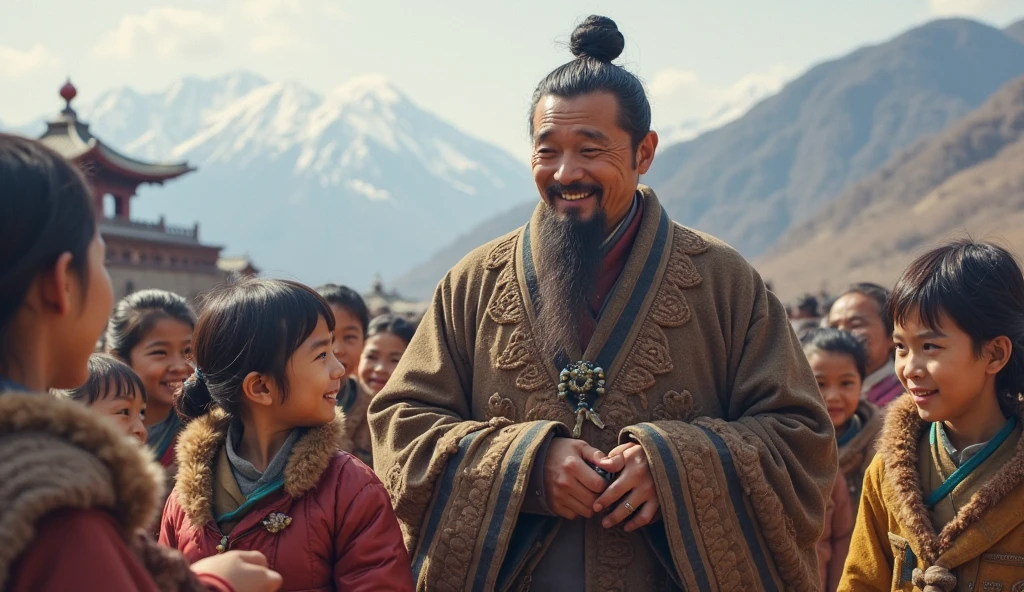 Genghis Khan with his family, showing a more personal and human side of the leader, background dark, hyper realistic, ultra detailed hyper realistic, photorealistic, Studio Lighting, reflections, dynamic pose, Cinematic, Color Grading, Photography, Shot on 50mm lens, Ultra-Wide Angle, Depth of Field, hyper-detailed, beautifully color, 8k