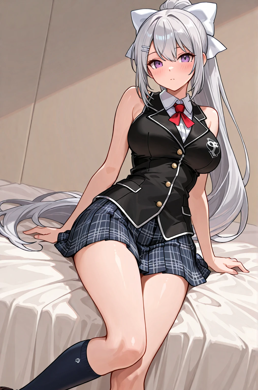 Silky skin, Slim body, sailor uniform,Pleated Skirt, , Silky skin,Full body pictures, White hair,blue Eye,Ponytail, 1 girl, 25 years old,Young women,beautiful Finger,beautiful long legs,beautiful body,beautiful Nose,beautiful character design, perfect Eye, perfect Face,expressive Eye,Perfect balance, Looking at the audience,(Focus on her Face),Housing, (Innocent_Big goals_Eye:1.0),Light_Smile, Official Art,Very detailed CG unity 8k wallpaper, Perfect lighting,rich and colorful, bright_front_Face_Lighting,Light skin, (masterpiece:1.0),(the best_quality:1.0), Ultra-high resolution,4K,Very detailed, photography, 8K, Human Development Report, high resolution, Absurd:1.2, Kodak Portrait 400, Film Grain, Blurred background, Bokeh:1.2, Lens Light Halo, (Full of energy_color:1.2),专业photography师, (beautiful,Chest), (beautiful_Face:1.5),(narrow_waist),Smile, Happy