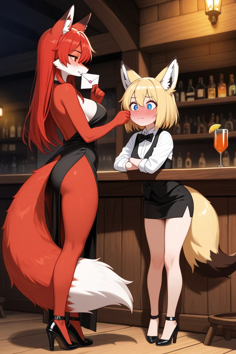 best quality,best resolution,(fluffy anthro furry :1.6),fox girl,small breasts,yellow eyes,glistering eyes,sparkle eyes,light yellow hair,long hair,wavy hair,light yellow fur,glasses,heart collar,naked,exhibitionism,busy restaurant,light and shadow,among the crowd,in the middle of the crowd,looking at viewer,full face blush,heavy breath,shy face,smile,open mouth,sexy pose,plenty pussy juice,back view,raise up arms