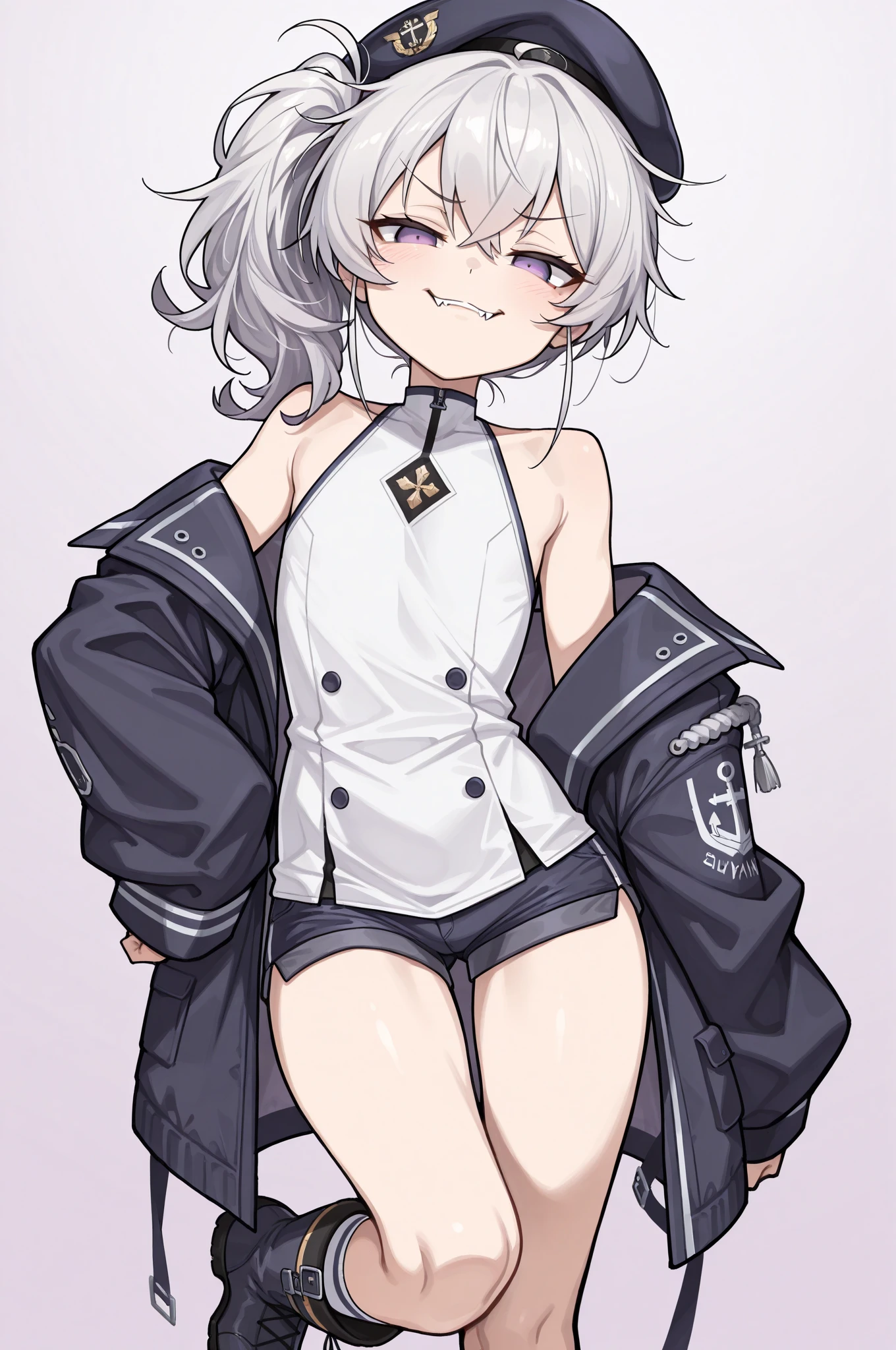 ((white simple background)), front view,  standing, full body, hand on own ass, (((white micro bikini))), (((front view))), (nsfw), ((nude)) ,(((flat chest))),,(((loli))),, half closed eyes, mesugaki ,(1 girl),anime,((best quality face)),(pale skin) ((plain white background)),((short twintail hair)) blunt bangs, purple eyes,  (blonde hair) , (10yo), / kawaii, perfect lighting